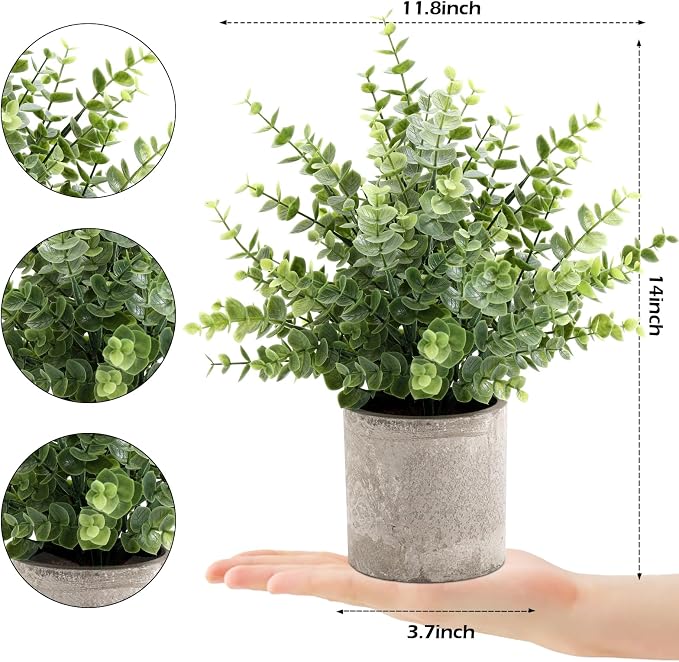 Coferset 2 Pack Small Fake Plants Eucalyptus Potted, Sage Green Large | 14" - Image 7