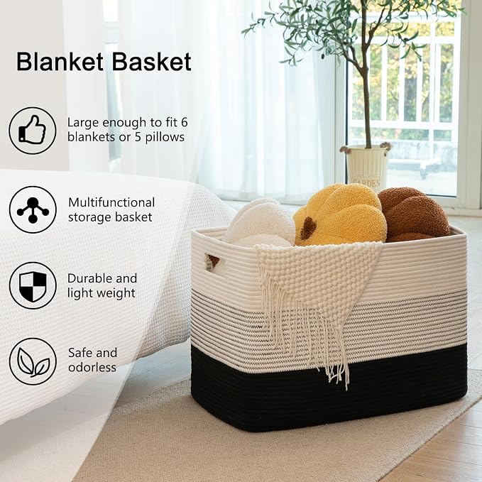 OIAHOMY Blanket Basket Laundry Basket Dog Toy Basket 108L Gradient Black | - Image 6