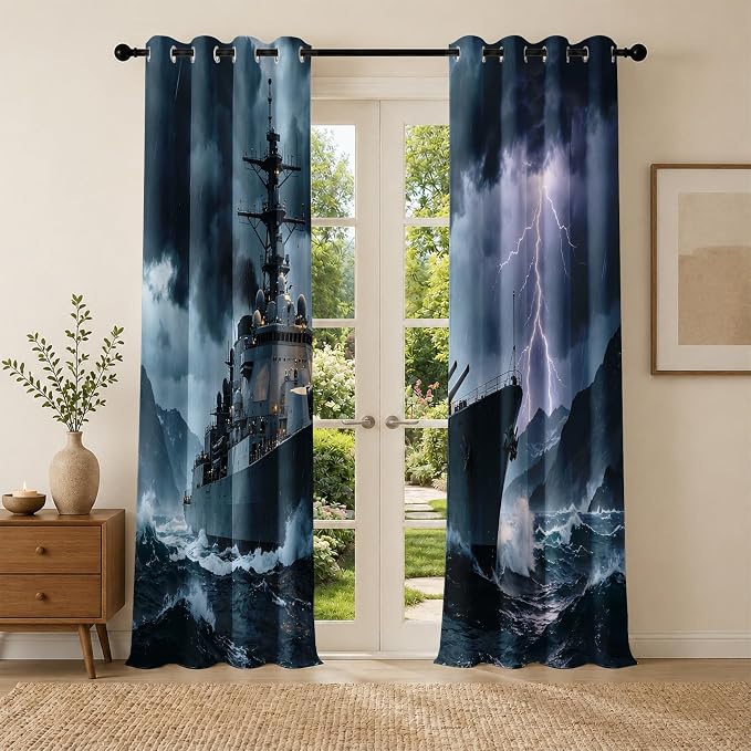 Naval Warship Blackout Curtains 52 x 84 Inch Length Set of 2 | Storm Battleship - Image 3