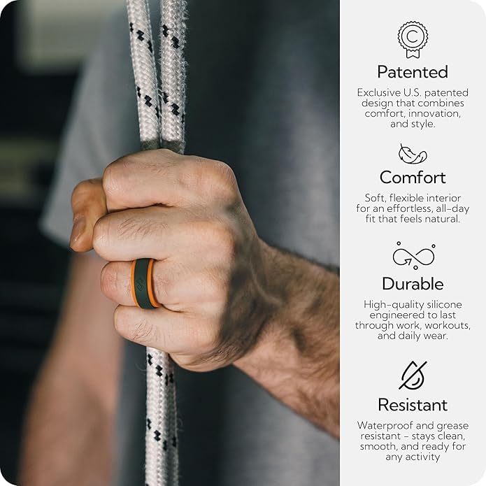 Rinfit Silicone Rings for Men 9mm Wide, 2mm Thick - Mens Rubber Wedding Bands - Infinity Ring with 2 Layers - Patented Design