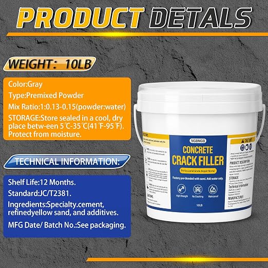 Concrete Crack Filler Heavy-Duty Dry Granular Mortar Repair Kit, 10 lb Gray | - Image 7