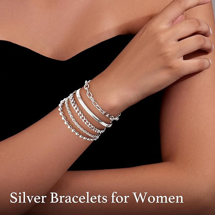 Gold Bracelets Set for Women Stack, Dainty Thick Bracelets Stack for Women Trendy, Simple Thin Gold Plated Cuff Stackable Bracelets With Beaded Cuban Paperclip Snake Rope Bangle Hand Chain Jewelry Gifts for Women Non Tainish