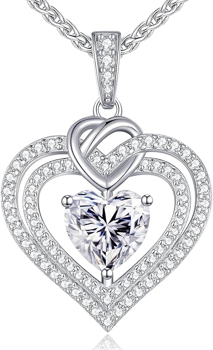 OOBEE Valentines Day Gift Moissanite Heart Necklaces for Women, 1- 4 Carat Moissanite 925 Sterling Silver 14K Gold Plated Pendant Necklace, Ideal Anniversary Birthday Christmas Mothers Day Jewelry Gifts for Mom Wife Her Girlfriend Daughter