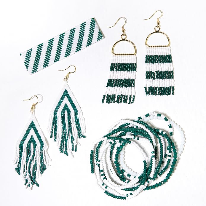 INK+ALLOY Game Day Earrings for Women, Luxe Beaded Fringe Earrings for Football Gameday Outfits, Handmade Jewelry for College Students, Team Gifts, Teachers, Football Moms