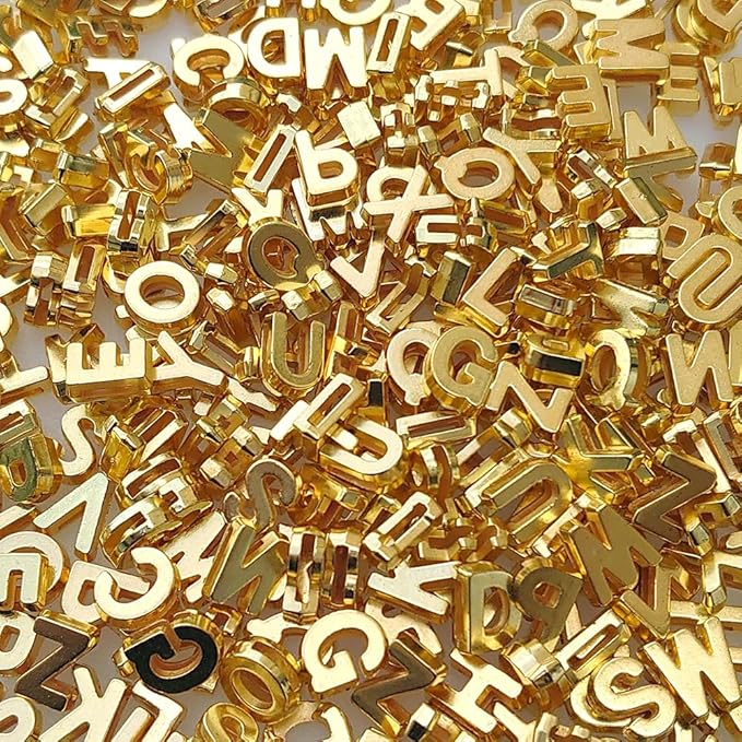 300+ Pieces 9x12mm Big Large Alphabet Letter Beads Charms A-Z Mixed Plastic Shape Loose Bead for Jewelry Making Bracelets Necklaces Key Chains (Golden)