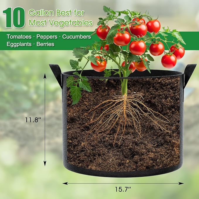 10 Gallon Grow Bags 8 Pack – 300G Thickened Fabric Plant Pots - Image 2