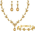 Bridal Wedding Elegant Floral Jewelry Set for Women/Brides/Bridesmaids Crystal Jewelry Set for Wedding Prom Party Bridal Crystal Necklace Earrings Bracelet Set