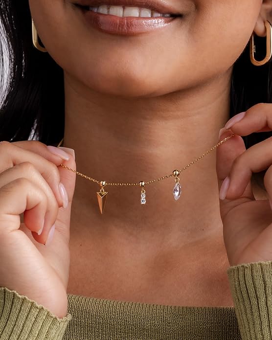PAVOI 14K Gold Plated Dainty Necklace with Charms Set - Hypoallergenic Adjustable Chain Gold Charm Necklace for Women - Small Motif & Mantra 2 and 3-Pack Removable Pendants - Cute Jewelry Gifts