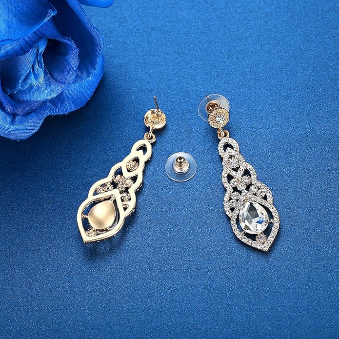 mecresh Women's Alloy Teardrop Crystal Chandelier Dangle Earrings