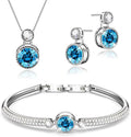 Ocean’s Promise Women Pendant Necklace Bracelet and Earring Jewelry Set 18K White Gold Plated with Crystal Gift for Women