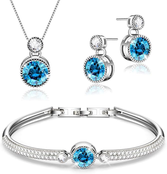 Ocean’s Promise Women Pendant Necklace Bracelet and Earring Jewelry Set 18K White Gold Plated with Crystal Gift for Women