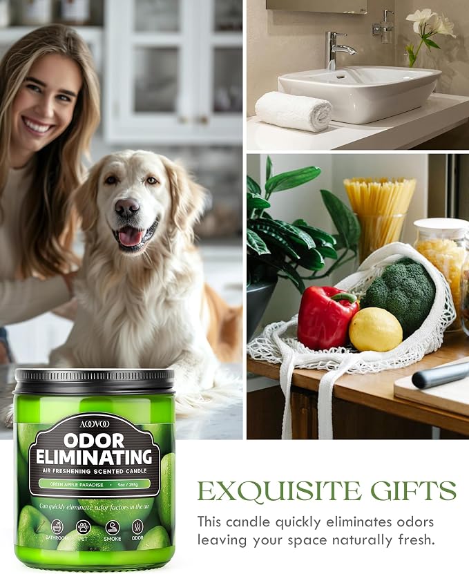 AOOVOO Green Apple Odor Eliminating Candle - 9 oz Soy Candles - Image 5