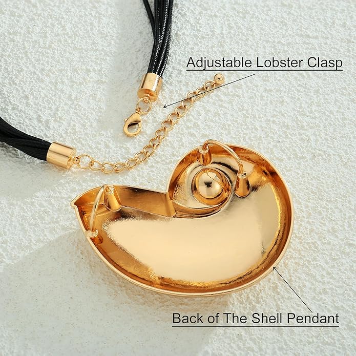 WOWORAMA Gold Necklace for Women Boho Spiral Conch Shell Necklace Starfish Necklace Vintage Ocean Sea Shell Choker Pendant Necklace Adjustable Summer Beach Jewelry