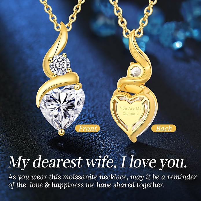 ANDSO Valentine's Day Gift Moissanite Heart Pendant Necklaces for Women, 925 Sterling Silver Necklace with Birthstone, Ideal Anniversary Present or Birthday Jewelry Gifts for Mom Wife Her Girlfriend