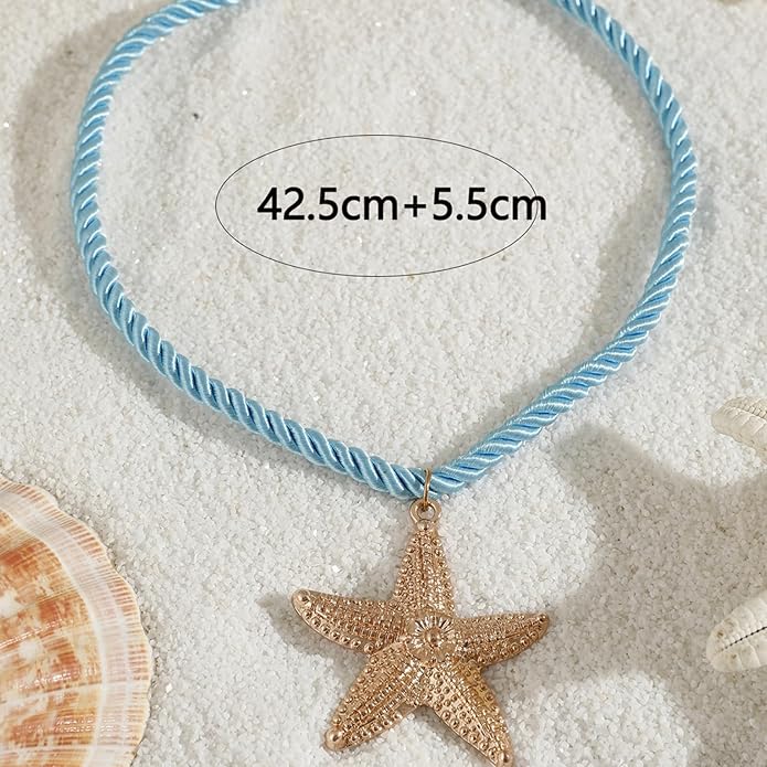 Starfish Necklace for Women,Vintage Gold Starfish Pendant Necklace Boho Colorful Rope Necklace Beach Party Classic Accessory