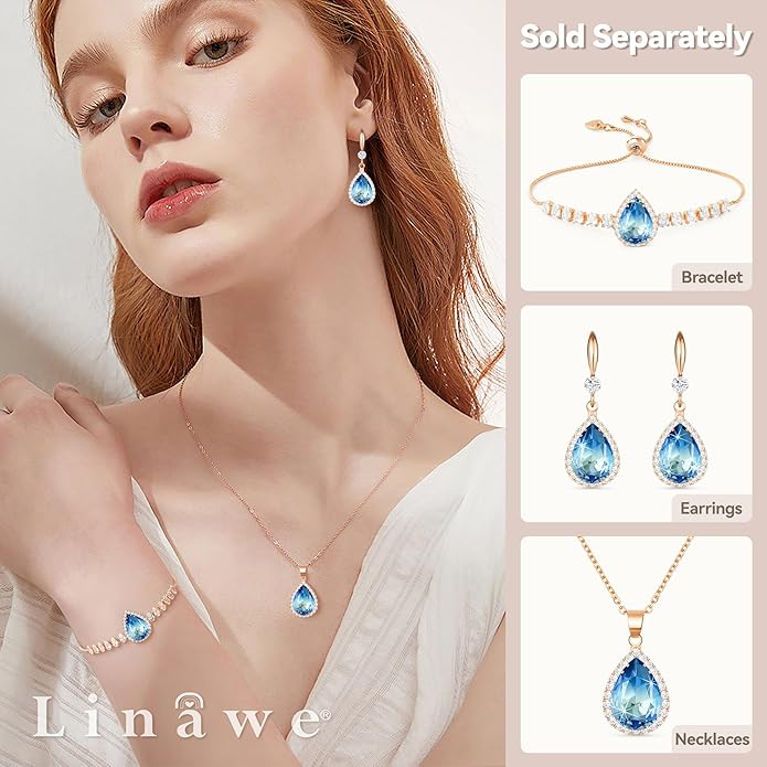 Linawe Crystal Chain Necklace for Women Trendy, Imitation Diamond Pendant, Statement Cubic Zirconia Boho Jewelry Set, 14K Gold/Rose Gold/Silver Birthstone Necklace