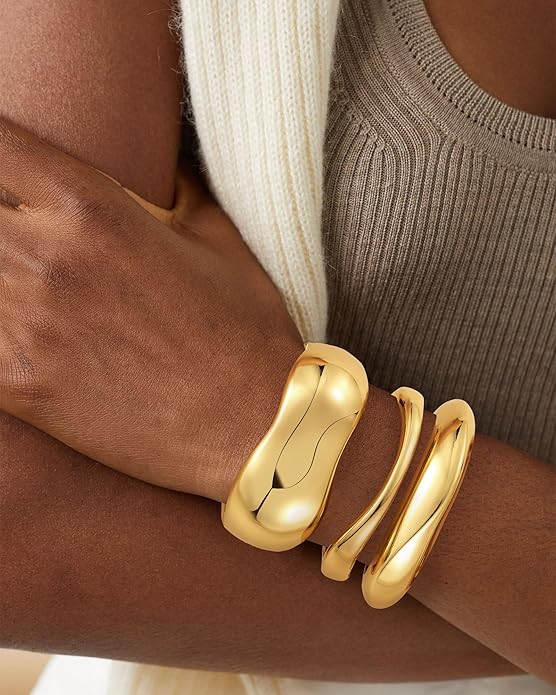 Chunky Gold Bangle Bracelets for Women, Gold Twist Cuff Bracelet Trendy Stackable Bangles Set Fashion Jewelry Gifts