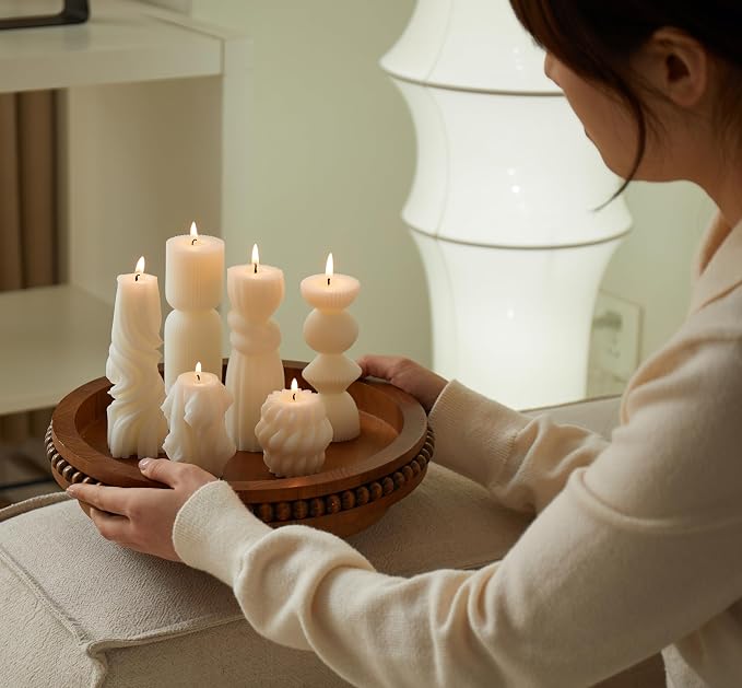 6 Pcs Small Handmade Ribbed Pillar Candle Set, Soy Wax Modern Home Decor - Image 5
