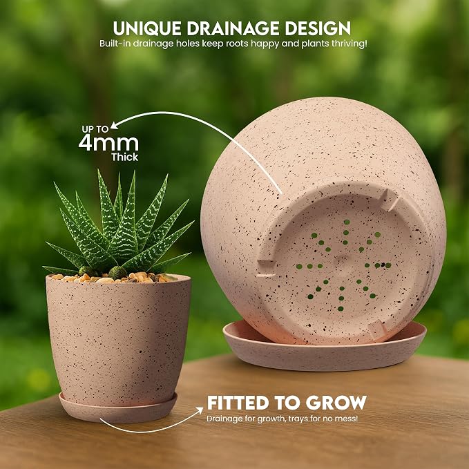 Plant Pots Indoor with Drainage 10 Pack Planters Spotty Peach Pink | Drainage - Image 4