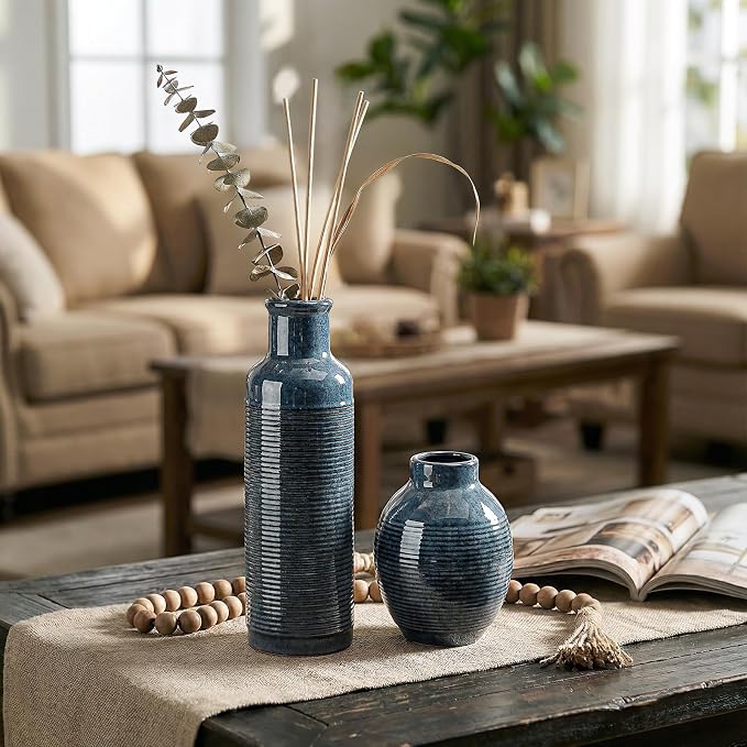 Ceramic Blue Vase Set of 3 - Image 6