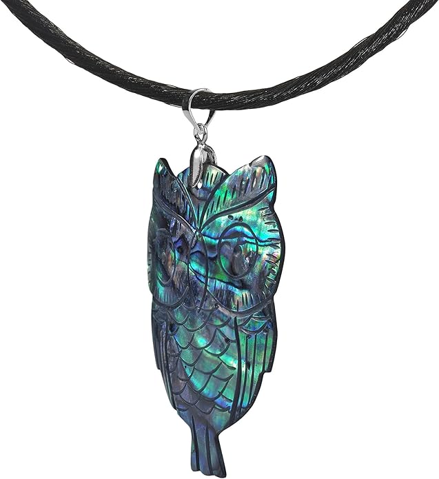 AeraVida Spirit of Wisdom Handcarved Abalone Seashell Owl Pendant with .925 Sterling Silver Bail | Trendy Nature-Inspired Owl Necklace on Woven Silk | Unique Animal Jewelry