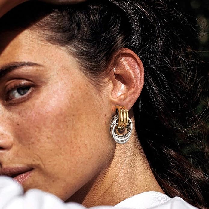 Trendy Gold Plated Knot Earrings for Women Chunky Statement Drop Dangle Earrings Lightweight Hypoallergenic Fashion Accessories Gold Jewelry Gifts for Womens