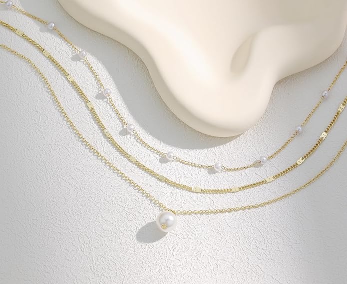 Evabelle Gold Layered Necklace for Women Trendy Jewelry 14K Real Gold Plated Chunky Chain Stackable Necklaces Dainty Choker Necklaces Rectangle Square Pendant