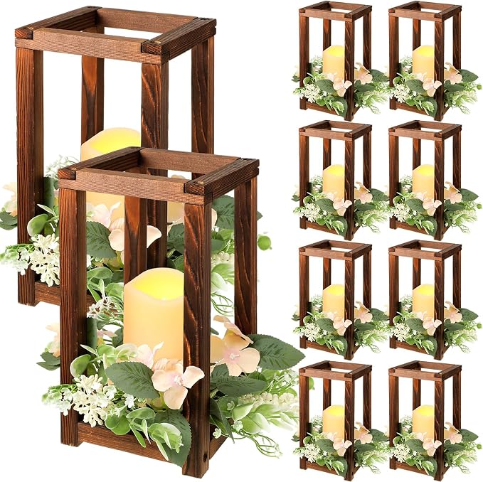 Hushee 30 Pcs Wooden Wedding Lantern Centerpiece Candles Wreaths Set, LED by Hushee