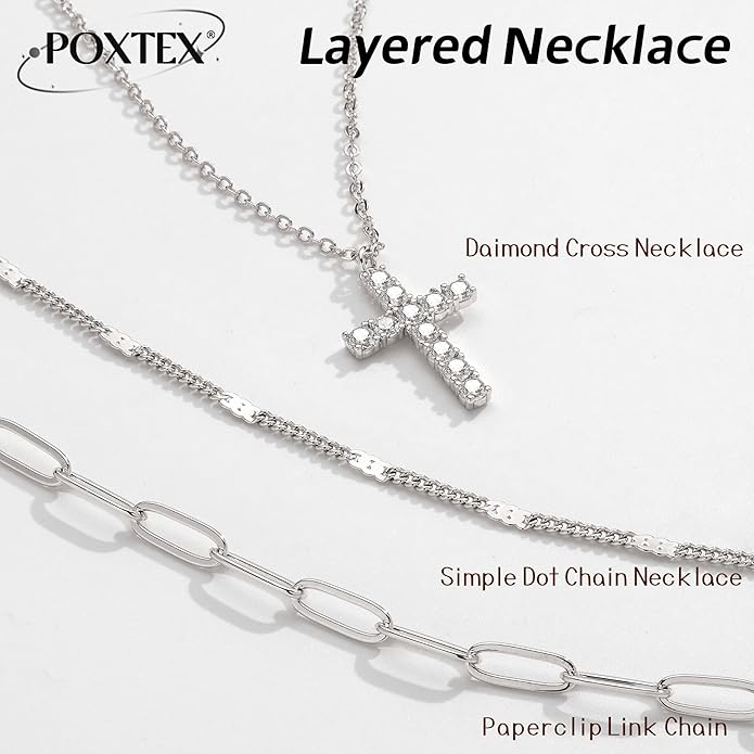 Layered Gold Necklaces for Women, Stackable Dainty 14K Gold Silver Plated Trendy Simple Heart Diamond Cross Bow Circle Pendant Paperclip Choker Dot Chain Necklace,Jewelry Set Gifts for Women