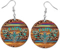Round Wood Earrings Light Weight Printed Image Dangle Jewelry
