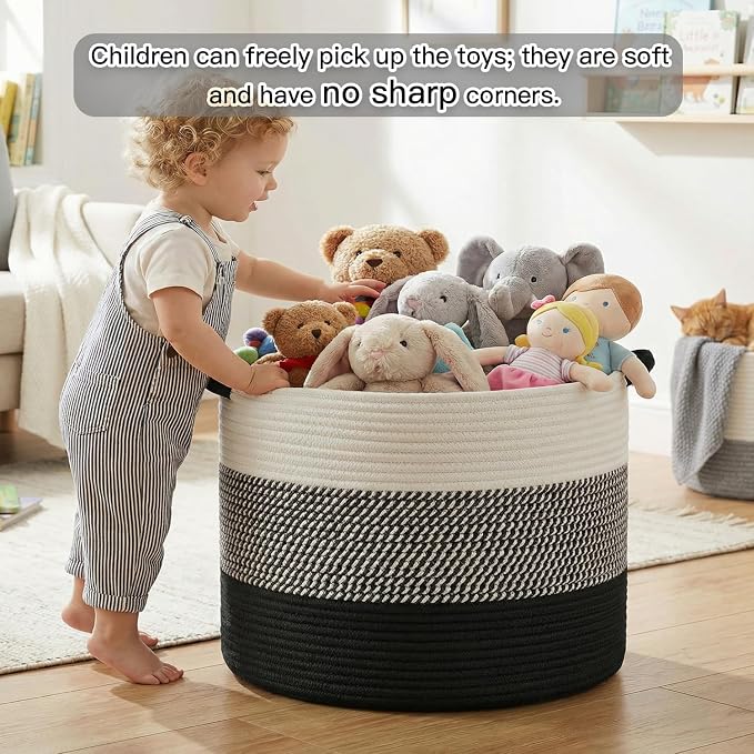 Artfeel 40L Large Cotton Rope Basket, Decorative Woven Blanket Storage - Image 2