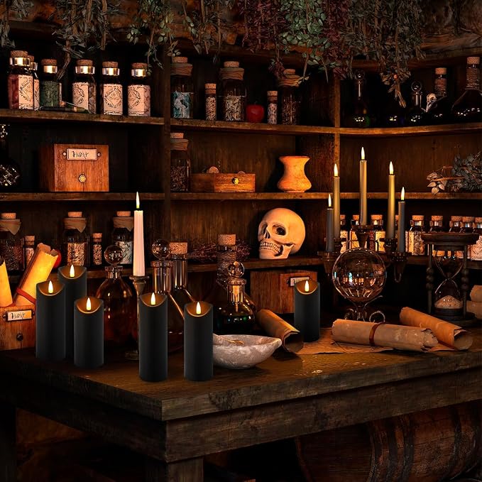 24 Pack Black Halloween Decoration Flickering Flameless Candles, Battery - Image 2