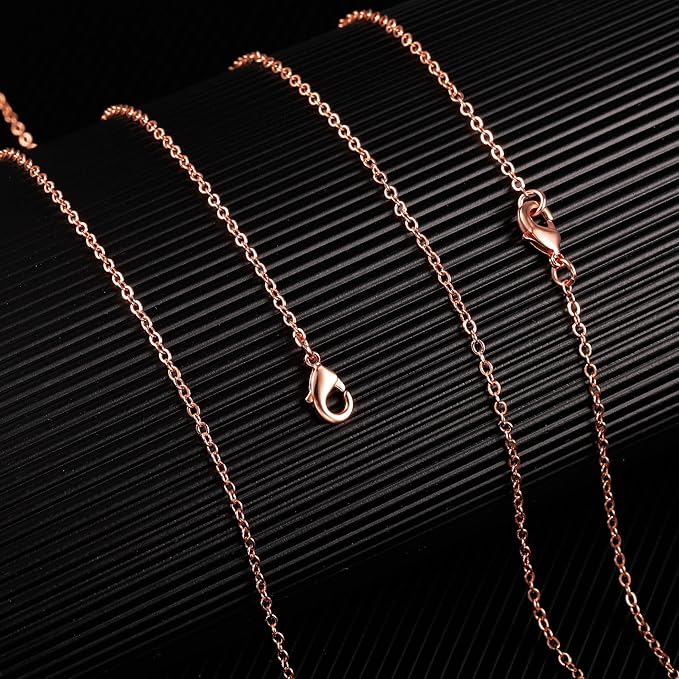 ALEXCRAFT Wholesale 12PCS Rose Gold Plated Solid Brass Chain Hypoallergenic Flat Cable Chains Link Bulk for Jewelry Making(18"(1.5MM))