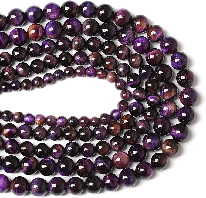 Natural Purple Tiger Eye Beads Round Loose Stone Beads Energy Gemstone Healing Power for Jewelry Making 8mm 46pcs 15"