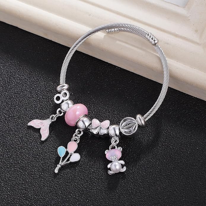 Charm Bracelets for Girls Cute Cartoon Friendship Bracelets Adjustable Bangle Gifts for Girls DIY Jewelry