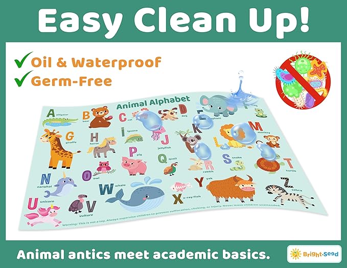 Disposable Placemats for Baby, Toddlers and Kids, 40 Disposable Baby Placemats for Restaurant, Dining Table & Travel, Learning Placemats for Kids, Toddler Travel Essential, Animals ABC & Numbers