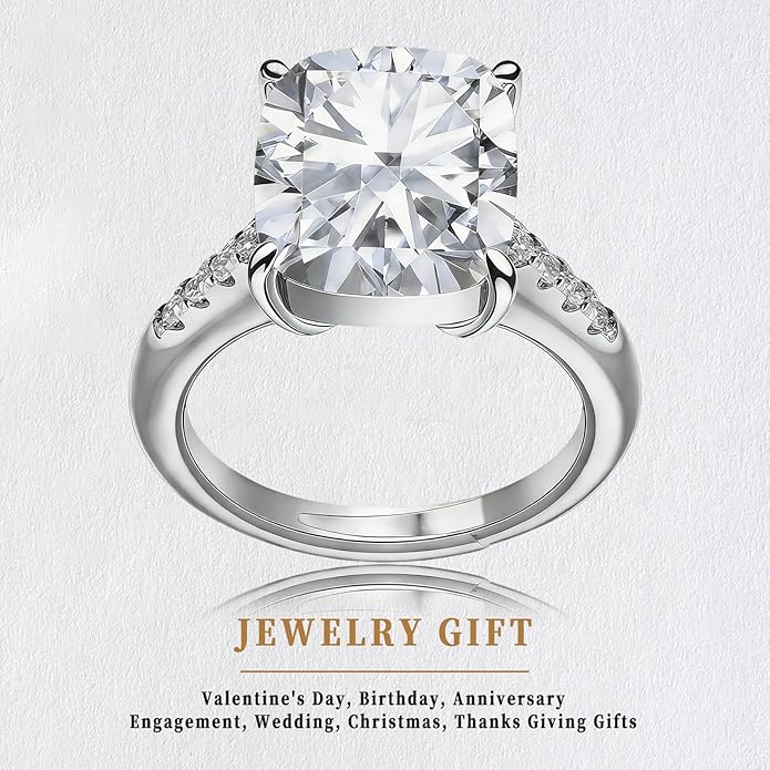 Engagement Rings for Women, Wedding Band for Women，Brilliant D Color VVS1 Clarity Lab Created Rings 14K White Gold Vermeil Ring for Women Jewelry Gifts Adjustable Ring 4-10