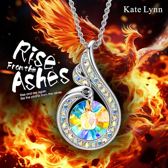 Kate Lynn Rise From the Ashes Phoenix Necklaces for Women, White Gold Plated Crystal Jewelry, Birthday Gift for Women, Symbol of Luck and Renewal, 18+2 inch, Packaged with Jewelry Box