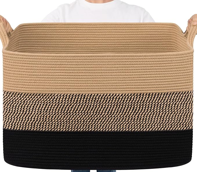 Goodpick 105L Extra Large Woven Rope Blanket Basket, Pillows & Toys, Living by Goodpick