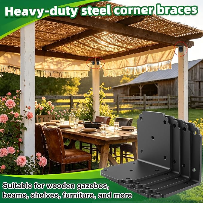 4 PCS 6" x 6" x 5" L Right Angle Bracket, Heavy Duty Corner Brace | - Image 5