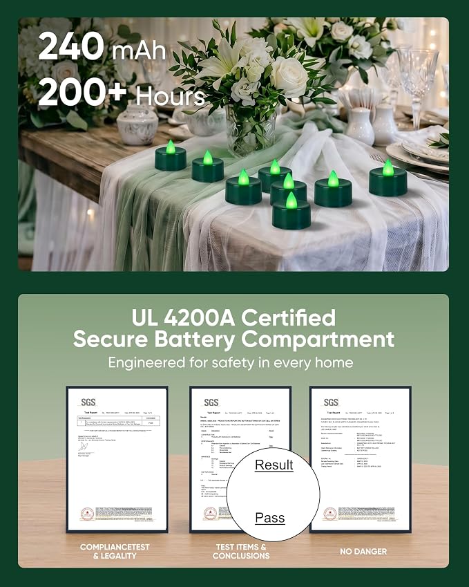 Homemory 50-Pack Green Flameless Battery Tealight Candles, 200+ Hours | - Image 3