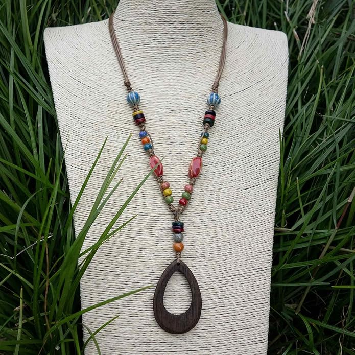 Boho Style Colorful Ceramic Bead Strand Necklace Adjustable Bohemian Jewelry Gift for Women, Fashion Clothing Matching Necklace
