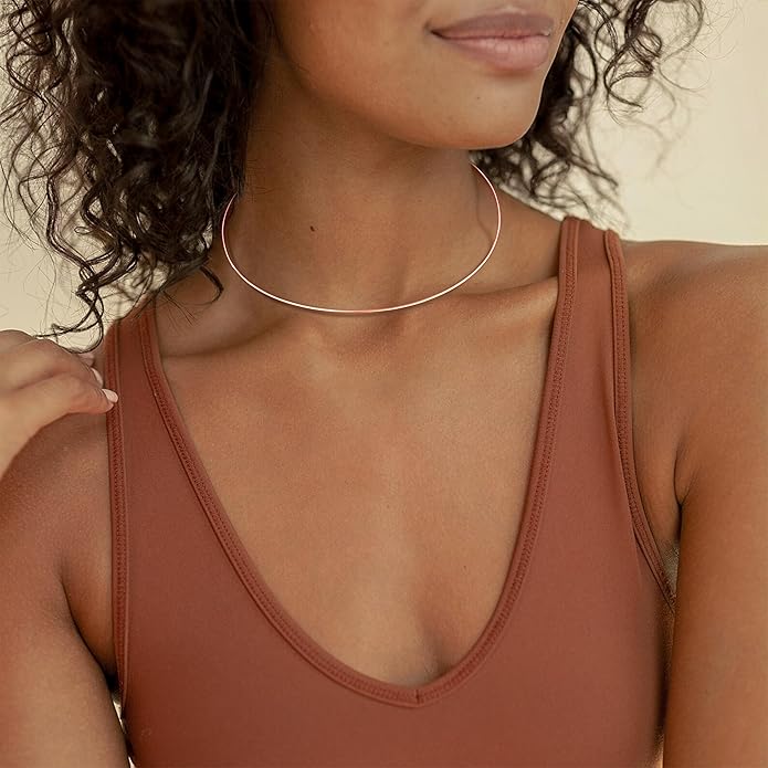 Dainty Choker Necklace for Women, Minimalist Simple Thin Lightweight Collar Choker, 14K Gold Plated Stainless Steel, Hypoallergenic Fashion Trendy Jewelry, Open Cuff Bangle Inspired Design Jewelry