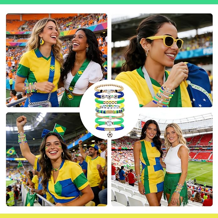 Game Day Bracelets for Women, Stackable Heishi Beaded Stretch Soccer Bracelet Soccer, World Soccer Cup Team Color Accessories & Outfits Jewelry, Soccers Dads Moms Coaches Fans Gifts
