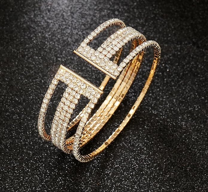 Rhinestone Bracelet Multilayer Cuff Bracelet Sparkling Crystal Layered Bridal Bracelets for Women