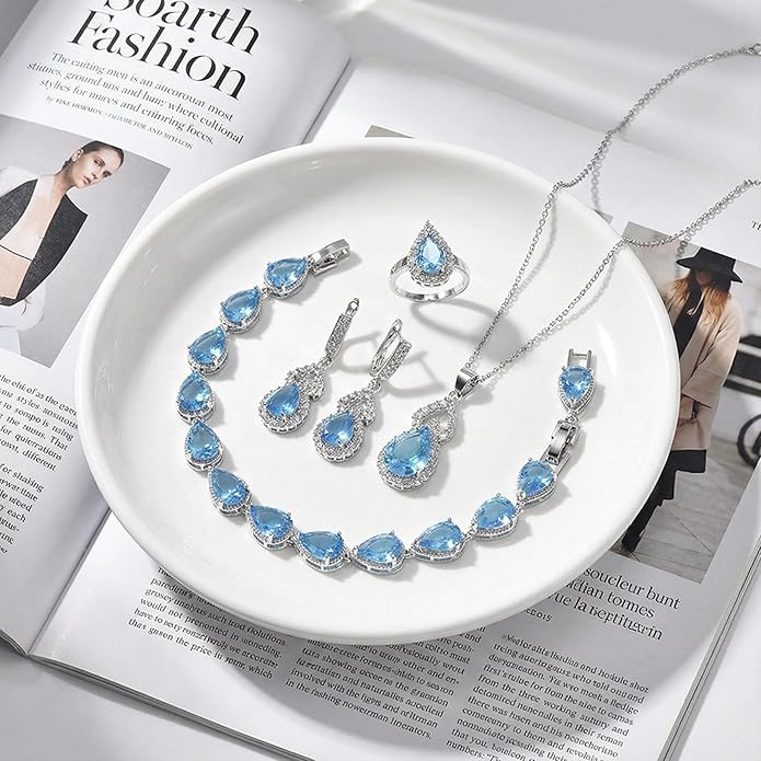 Classic Jewelry Set—Perfect for Weddings, Galas, and Everyday Wear—Includes Bracelet, Ring, Pendant Earrings, and Necklace ，Birthday Gift for Mother/Wife/Sister/Best Friend