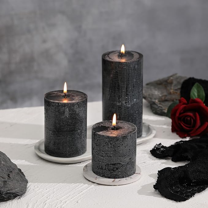 3x6 Inch Black Pillar Candles Set of 3 - Image 3