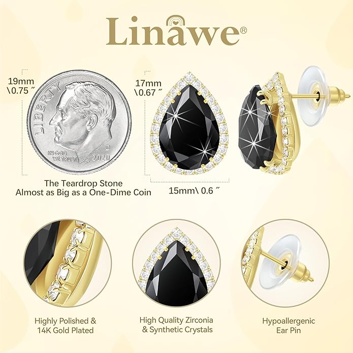 Linawe Women Stud Earrings, Teardrop Diamond Moissanite Cubic Zirconia Earrings Studs Rhinestone Jewelry Gold/Silver/Rose Gold