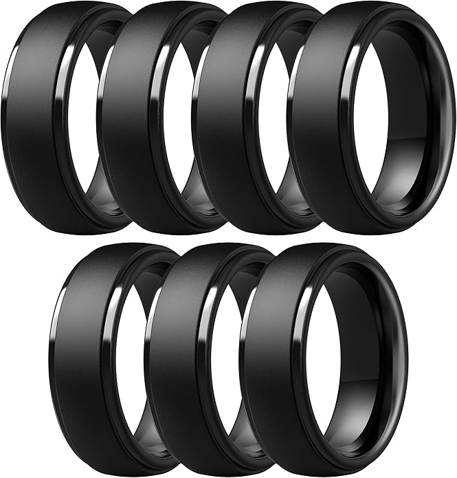 ThunderFit Silicone Rings for Men - 7 Rings / 4 Rings / 1 Ring Step Edge Rubber Wedding Bands 10mm Wide - 2.5mm Thick