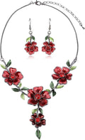 AMYJANE Vintage Statement Jewelry Set - Spring Leaf Flower Floral Plant Necklace Earring Set Crystal Rhinestone Fashion Costume Jewelry for Women Prom Party Unique Gift